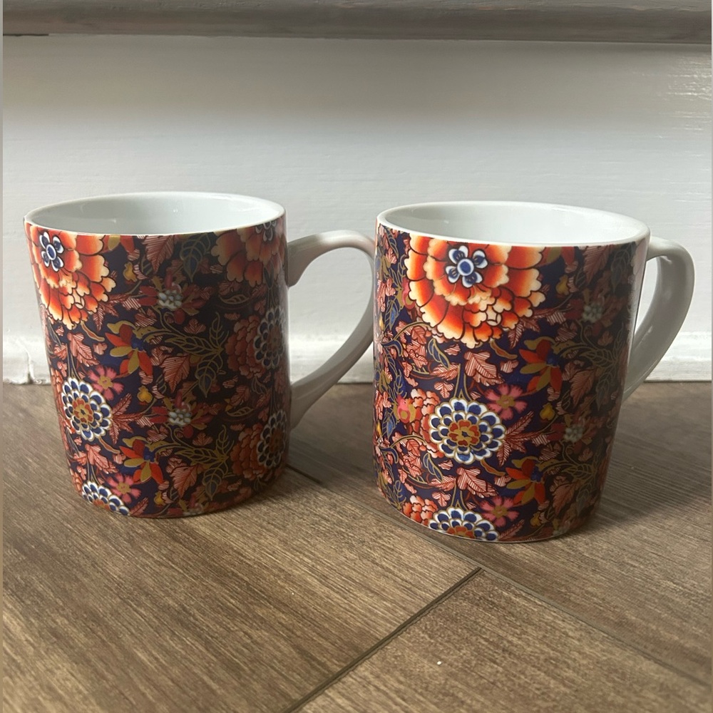 Williams Sonoma Fleur Mug Navy Floral set of 2 NEW